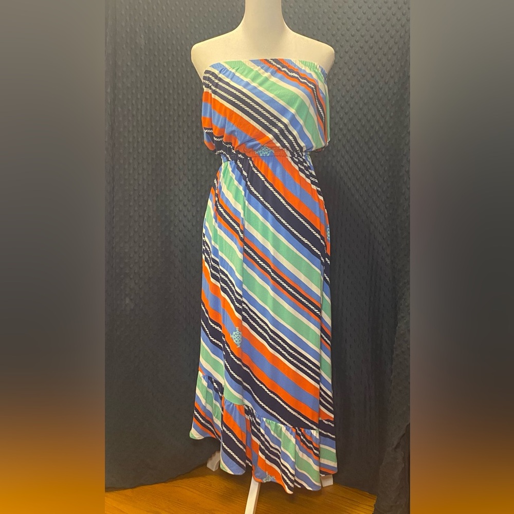 Lilly Pulitzer strapless asymmetrical dress nautical blue/green/orange/white ⚓️